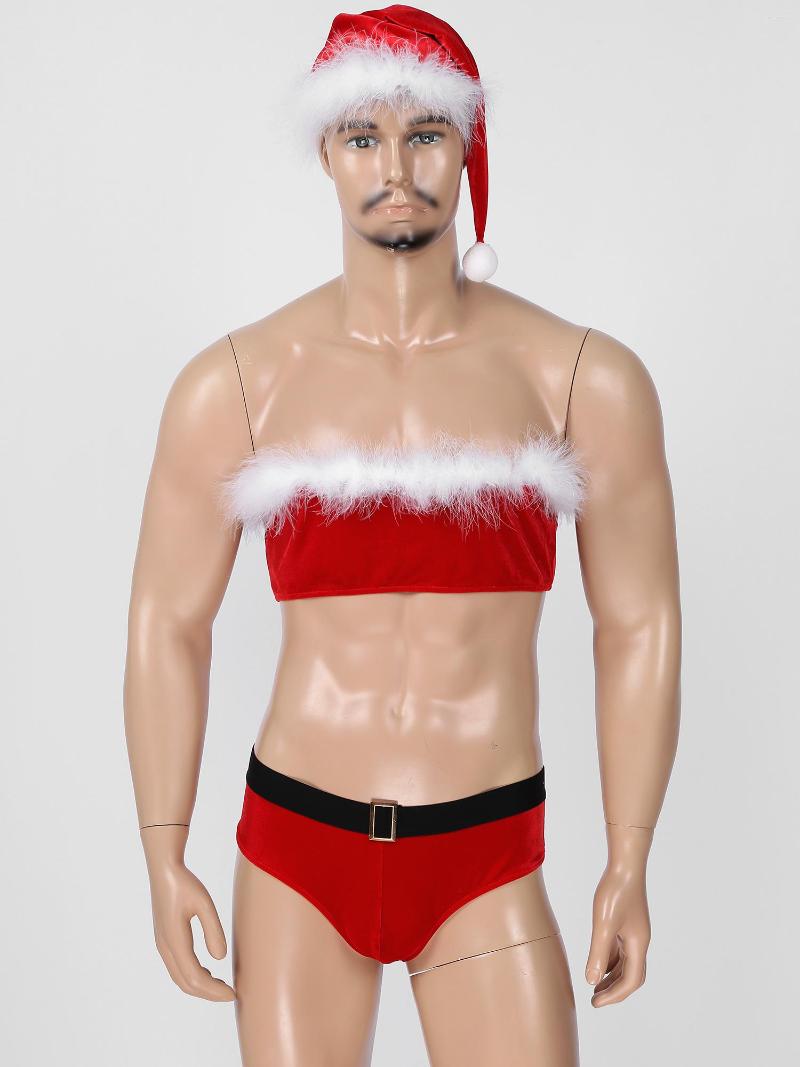 Men's G Strings Men Christmas Lingerie Suit Sexy Nightwear Feather Trimming Velvet Strapless Crop Top Elastic Waistband Briefs Santa Hat, Red
Men's G Strings Men Christmas Lingerie Suit Sexy Nightwear Feather Trimming Velvet Strapless Crop Top Elastic Waistband Briefs Santa Hat, Red