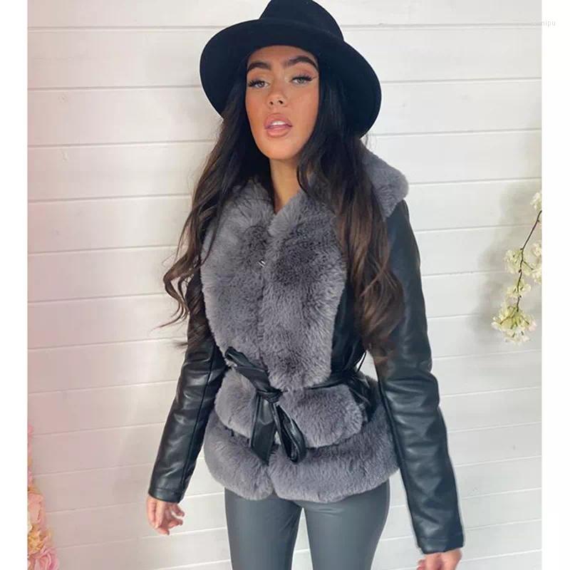 Women' Leather Autumn Winter Faux Fur Collar Patchwork Jackets Women Fashion Solid Coats Elegant Tie Belt Female La, Black
Women' Leather Autumn Winter Faux Fur Collar Patchwork Jackets Women Fashion Solid Coats Elegant Tie Belt Female La, Black