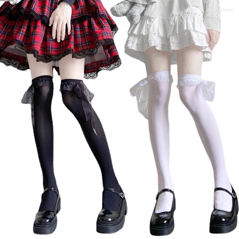 Women Socks MXMA Japanese Ribbon Lace Bow Thigh High Stockings Lolita Student Harajuku Kawaii Solid Color Over Knee Long, White
Women Socks MXMA Japanese Ribbon Lace Bow Thigh High Stockings Lolita Student Harajuku Kawaii Solid Color Over Knee Long, White