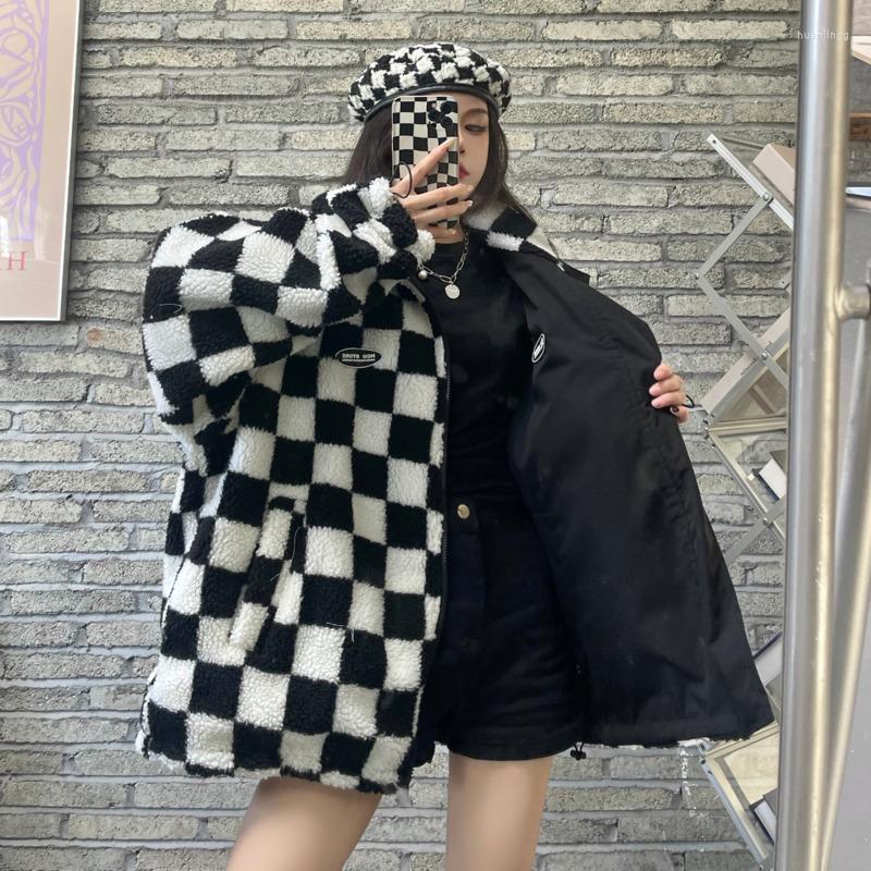 Women' Leather Winter Women Jacket Lattice Print Thick Warm Lamb Fur Lining Reversible Wear Loose Jackets Harajuku Snow Coat Parkas, Black
Women' Leather Winter Women Jacket Lattice Print Thick Warm Lamb Fur Lining Reversible Wear Loose Jackets Harajuku Snow Coat Parkas, Black