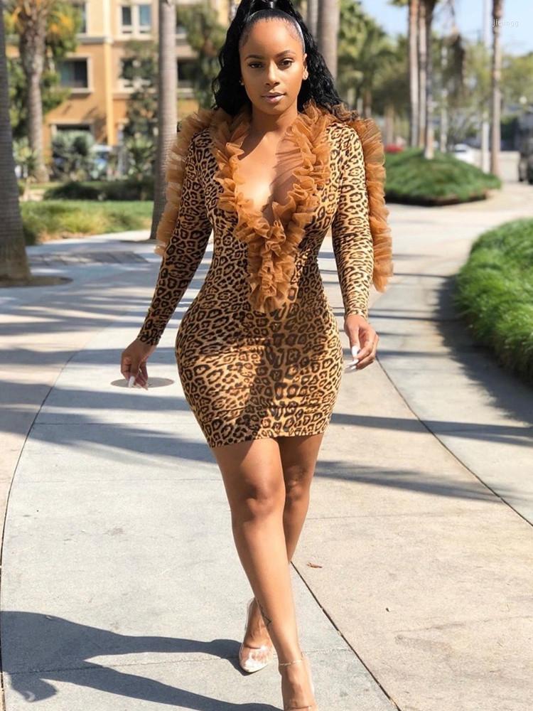 Casual Dresses SKMY Club Outfits For Women Party Sexy Deep V Leopard Print Lace Ruffles Patchwork Long Sleeve Bodycon Dress 2022 Spring, Brown
Casual Dresses SKMY Club Outfits For Women Party Sexy Deep V Leopard Print Lace Ruffles Patchwork Long Sleeve Bodycon Dress 2022 Spring, Brown