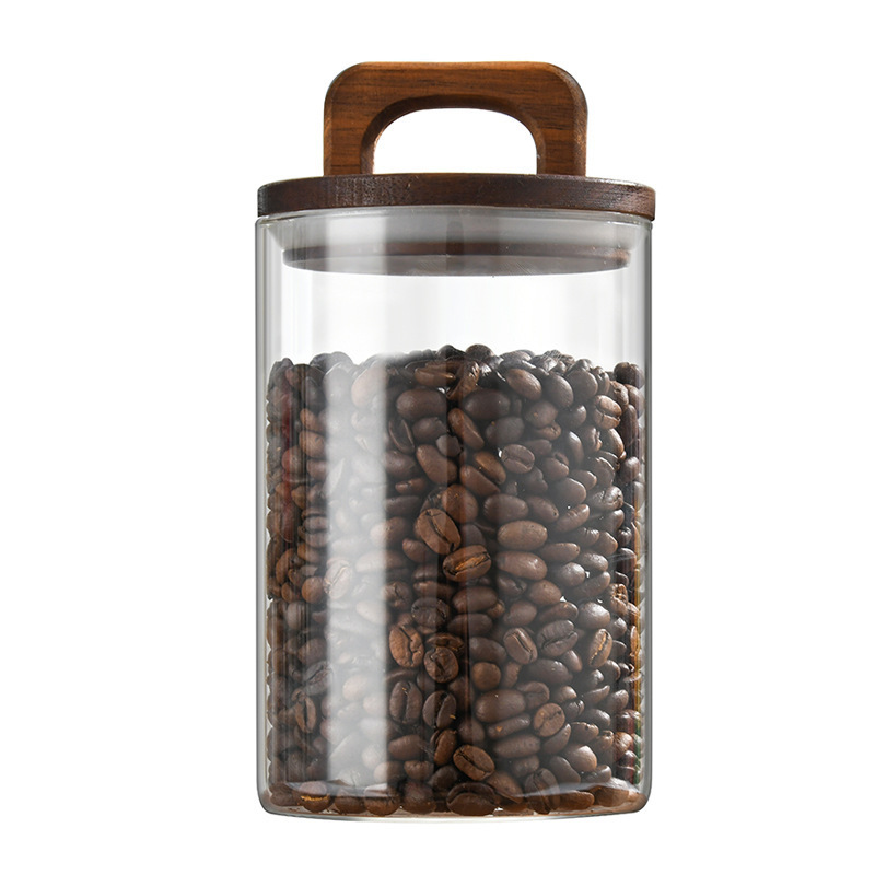 Storage Bottles Jars Wood Lid Glass Airtight Canister Food Container Tea Coffee Beans Kitchen Jar Sealed Grounds Candy Organizer 221028