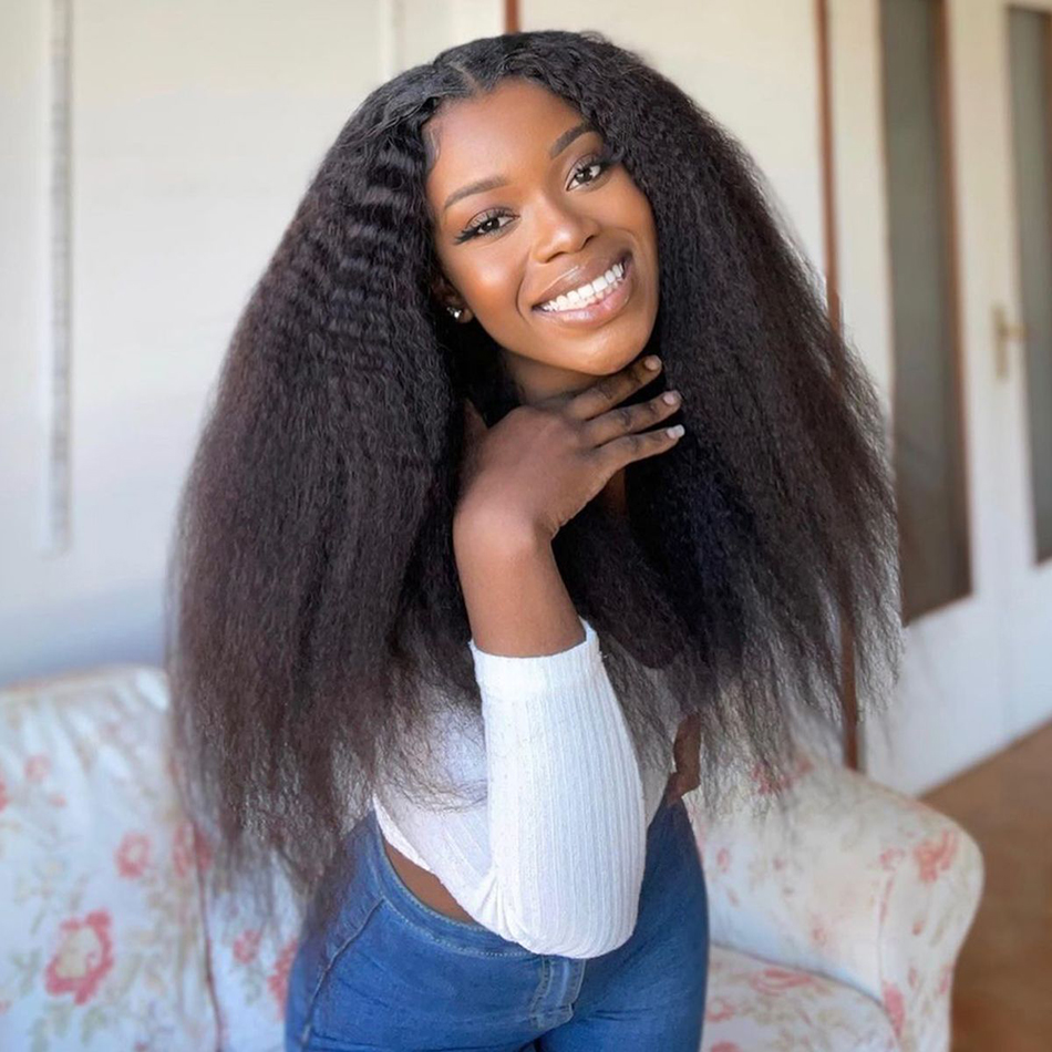 Kinky Straight Lace Front Human Hair Wigs 13X4 Transparent hd Frontal Wigs Pre Plucked 150% Density Yaki Diva1