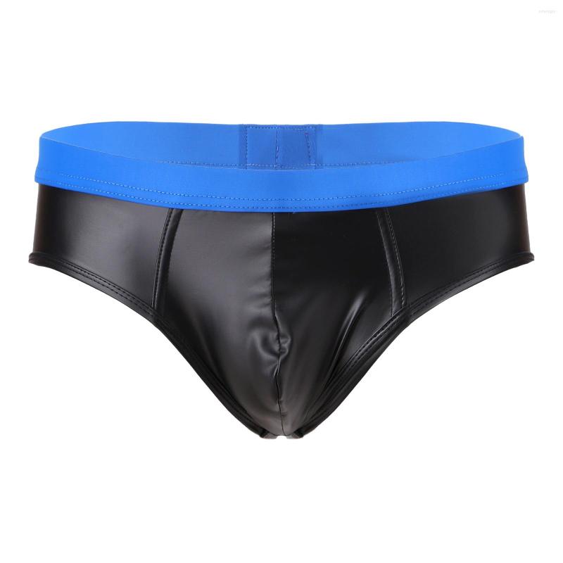 Men's G Strings Underwear Low Waist Sexy Bulge Pouch Panties Faux Leather Briefs Color Block Elastic Bikini Underpants Male Lingerie, Blue
Men's G Strings Underwear Low Waist Sexy Bulge Pouch Panties Faux Leather Briefs Color Block Elastic Bikini Underpants Male Lingerie, Blue