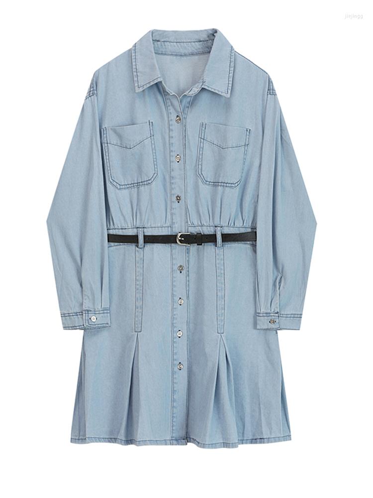 Casual Dresses Women Blue Denim Belted Shirt Dress Lapel Long Sleeve Loose Fit Fashion Tide Spring Autumn 2022 M841, Light blue
Casual Dresses Women Blue Denim Belted Shirt Dress Lapel Long Sleeve Loose Fit Fashion Tide Spring Autumn 2022 M841, Light blue