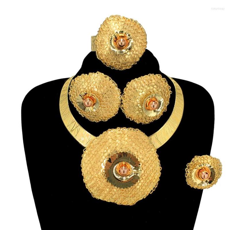 Necklace Earrings Set Dubai African Vintage Jewelry For Women Gold Color Ring Bracelet Luxury Quality Bride FHK13493, Picture shown
Necklace Earrings Set Dubai African Vintage Jewelry For Women Gold Color Ring Bracelet Luxury Quality Bride FHK13493, Picture shown