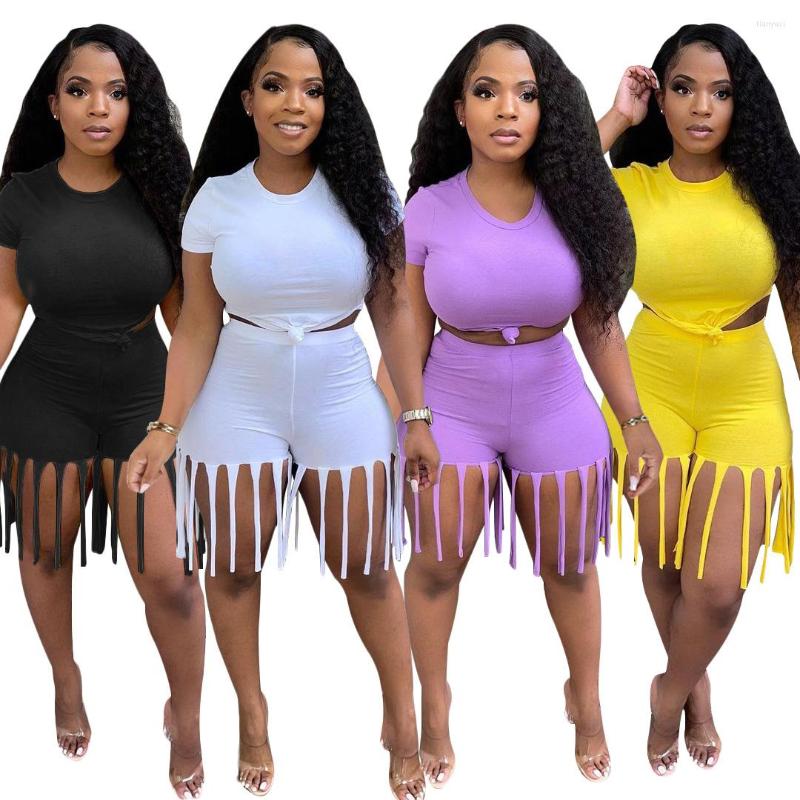 Women' Tracksuits Women' Shorts Suit Solid Color Short-Sleeved T-Shirt Tassel Leisure Sports Two-Piece, Black
Women' Tracksuits Women' Shorts Suit Solid Color Short-Sleeved T-Shirt Tassel Leisure Sports Two-Piece, Black