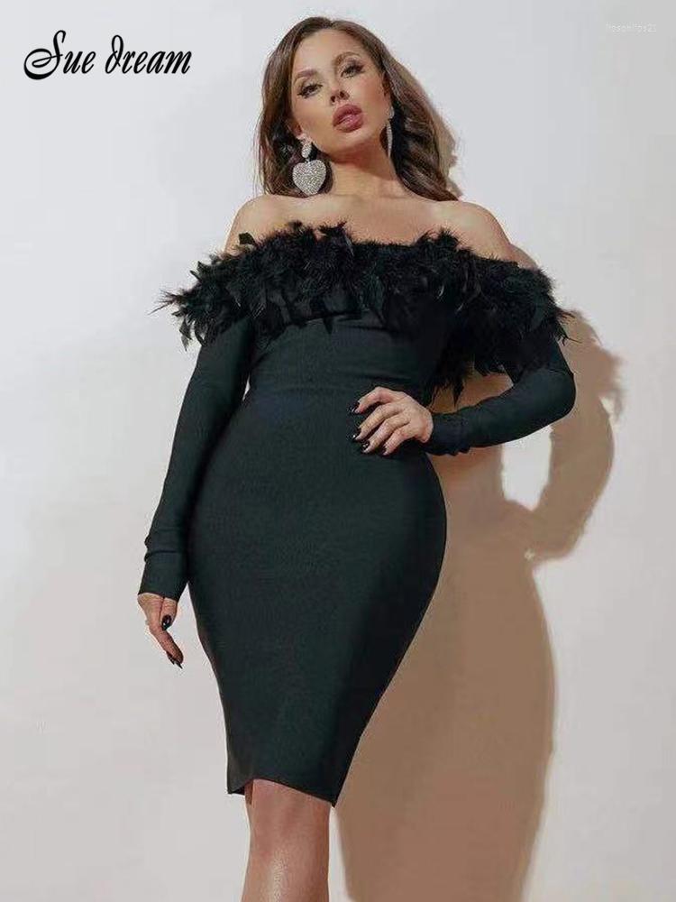 Casual Dresses Elegant Off Shoulder Feather Long Sleeve Black Mini Dress 2022 Fall Women's Sexy Bodycon Design Club Party Vestidos
Casual Dresses Elegant Off Shoulder Feather Long Sleeve Black Mini Dress 2022 Fall Women's Sexy Bodycon Design Club Party Vestidos