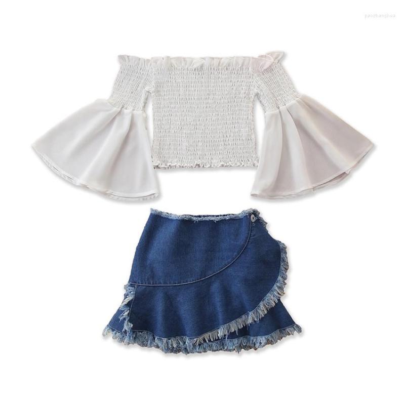 Clothing Sets Toddler Kids Baby Girl Long Flare Sleeve Ruffle Pleated Off Shoulder Elastic Tops Denim Tassel Skirts Outfit 2Pcs Set 1-6Y, Picture shown
Clothing Sets Toddler Kids Baby Girl Long Flare Sleeve Ruffle Pleated Off Shoulder Elastic Tops Denim Tassel Skirts Outfit 2Pcs Set 1-6Y, Picture shown
