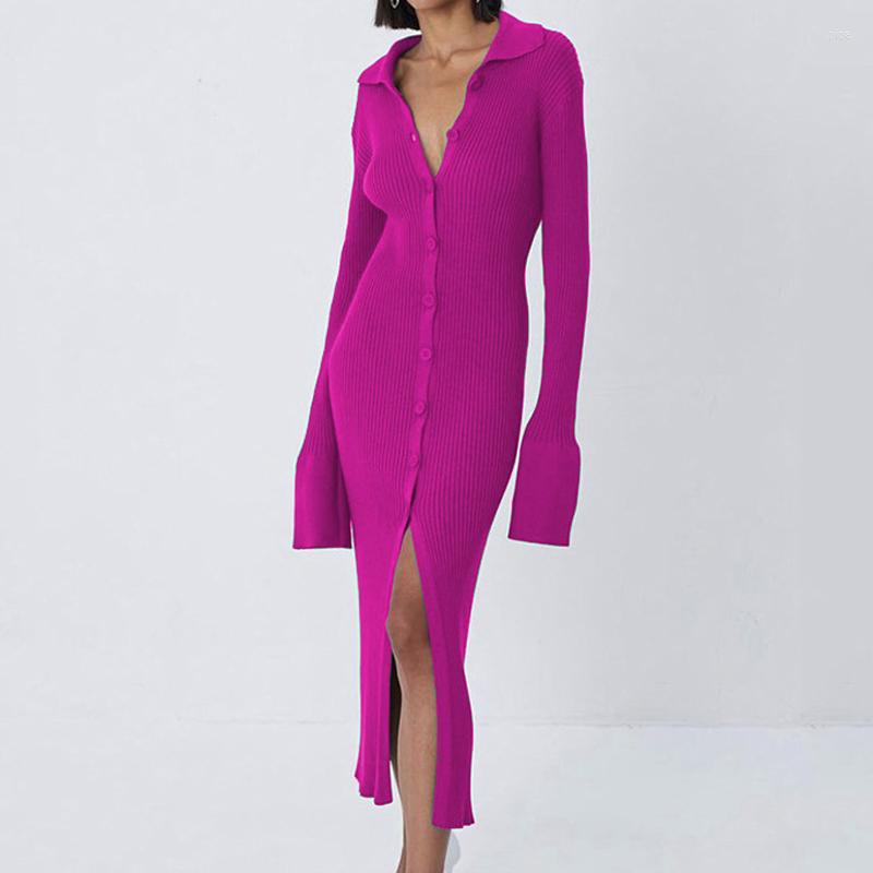Casual Dresses Women Autumn Winter Basic Knitted Dress Fashion Button-up Split Maxi Female Chic Turn-down Collar Solid Color Sweater, Black
Casual Dresses Women Autumn Winter Basic Knitted Dress Fashion Button-up Split Maxi Female Chic Turn-down Collar Solid Color Sweater, Black