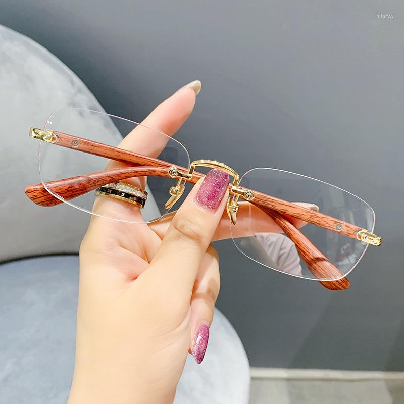 Sunglasses 0--5.0 Metal Wood Grain Rimless Glasses Finished Myopia Degree Retro Anti-Blue Light Computer Imitation Bamboo Temples
Sunglasses 0--5.0 Metal Wood Grain Rimless Glasses Finished Myopia Degree Retro Anti-Blue Light Computer Imitation Bamboo Temples