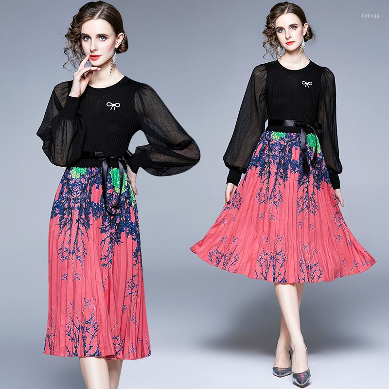 Casual Dresses Women' High-end Quality In Autumn And Winter French Round Neck Long Sleeve Bow Tie Mesh Knitted Printed Fashionable, Picture color
Casual Dresses Women' High-end Quality In Autumn And Winter French Round Neck Long Sleeve Bow Tie Mesh Knitted Printed Fashionable, Picture color