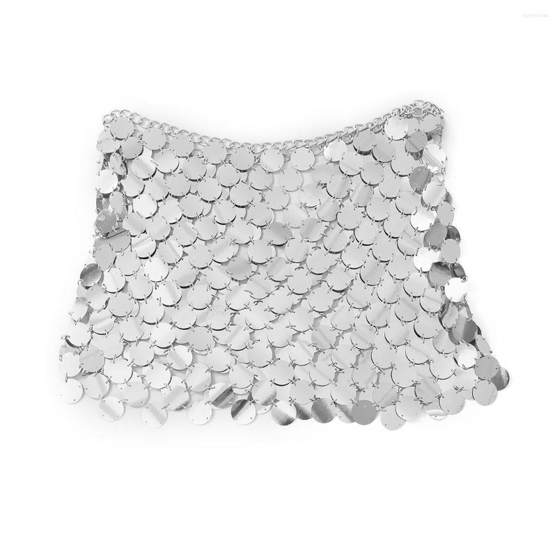 Skirts Handmade Chain Mail Mini Skirt Women Metal Mirror Disc Miniskirt Black Paillette Sequins Body Nightclub Party