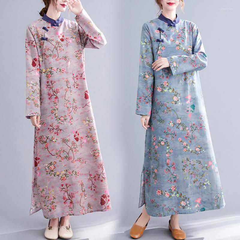 Ethnic Clothing Floral Print Cotton Linen Cheongsam Women Chinese Collar 2022 Style Vintage Dress Loose Long Sleeve Qipao
Ethnic Clothing Floral Print Cotton Linen Cheongsam Women Chinese Collar 2022 Style Vintage Dress Loose Long Sleeve Qipao