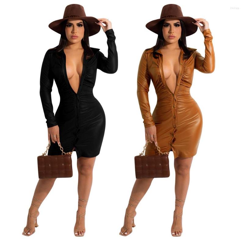 Casual Dresses Long Sleeve Faux Leather PU Shirt Dress Fall Women Clothing Stretch Single-breasted Sexy Bodycon Shirts, Black
Casual Dresses Long Sleeve Faux Leather PU Shirt Dress Fall Women Clothing Stretch Single-breasted Sexy Bodycon Shirts, Black