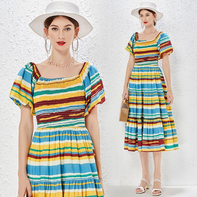 Casual Dresses Spring And Summer Office Lady Square Collar For Women Colorful Stripes Apparel Puff Sleeve Dress Wholesale, Photo color
Casual Dresses Spring And Summer Office Lady Square Collar For Women Colorful Stripes Apparel Puff Sleeve Dress Wholesale, Photo color