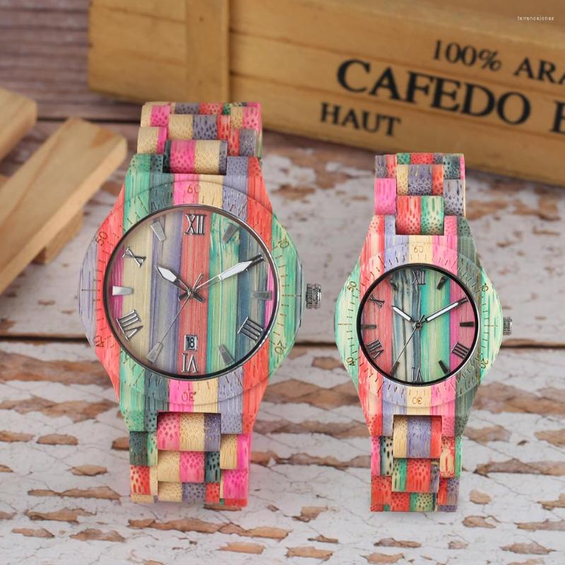 Wristwatches Men Women Quartz Bamboo Watches Fashion Wooden Couple Watch Timepieces Colorful Wood Band Lovers Wristwatch Clock Folding, Women watch