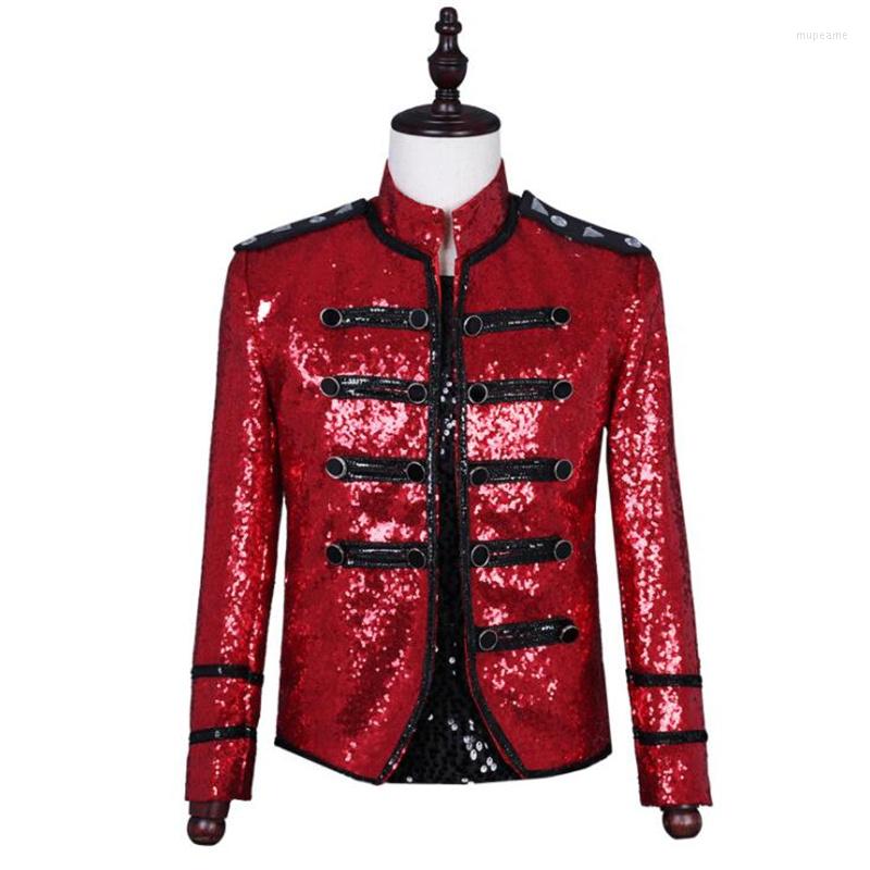 Men' Suits Singers Red Sequins Blazer Men Designs Jacket Mens Stage Costumes Clothes Dance Star Style Dress Punk Rock Stand Collar
Men' Suits Singers Red Sequins Blazer Men Designs Jacket Mens Stage Costumes Clothes Dance Star Style Dress Punk Rock Stand Collar