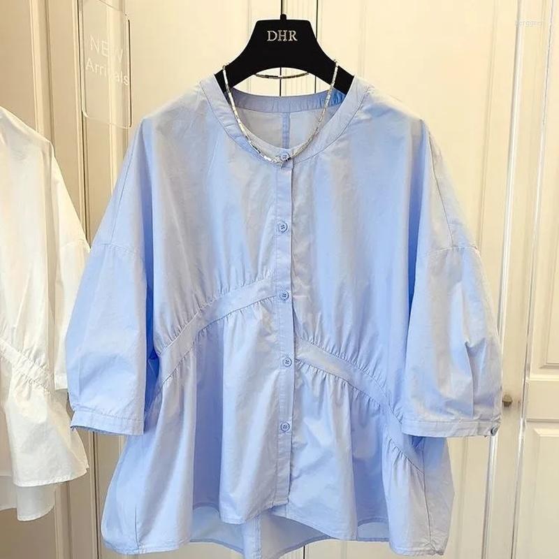Women's Blouses Pure Cotton Women's Tops Korean Plus Size Ladies Loose Asymmetric Fold Stitching Shirt White Top 2022 Spring Summer, Blue
Women's Blouses Pure Cotton Women's Tops Korean Plus Size Ladies Loose Asymmetric Fold Stitching Shirt White Top 2022 Spring Summer, Blue