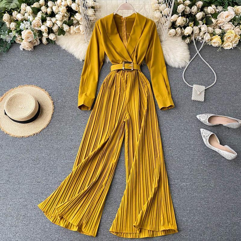 Women's Jumpsuits Elegant Solid Pleated Women Korean Style Notched Long Sleeve Rompers Fashion Streetwear Wide Leg Women's &, Yellow
Women's Jumpsuits Elegant Solid Pleated Women Korean Style Notched Long Sleeve Rompers Fashion Streetwear Wide Leg Women's &, Yellow