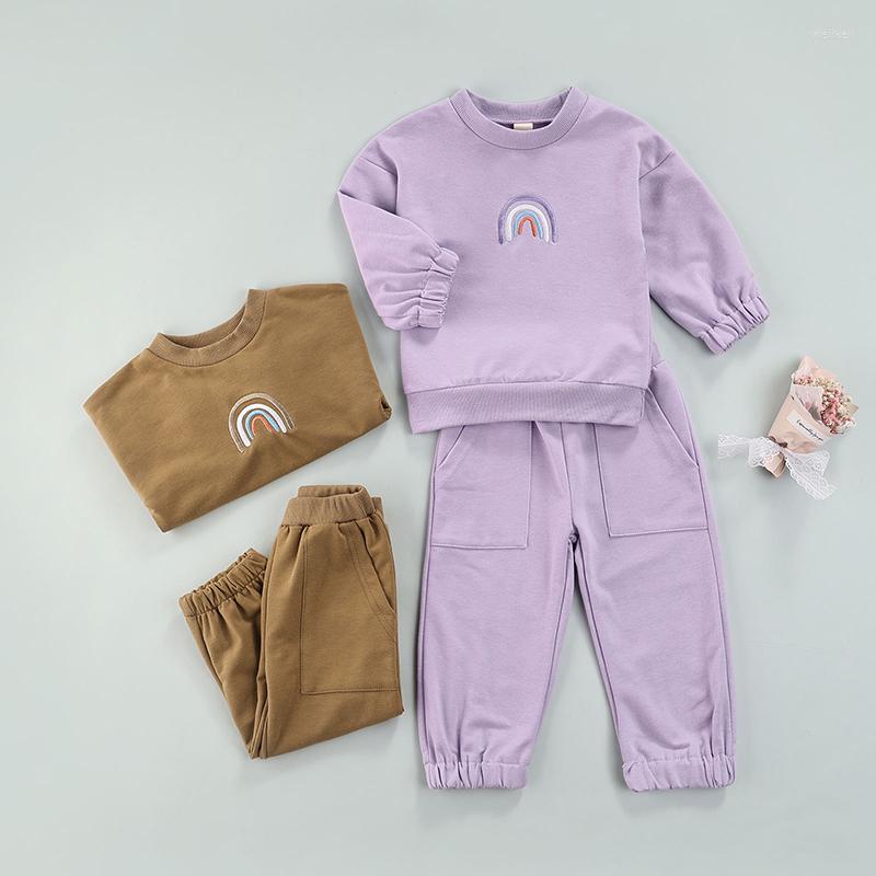 Clothing Sets 2Pcs Kids Fall Tracksuit Rainbow Embroidery O-Neck Long Sleeve Tops Casual Pants For Girls Boys 1-5 Years, Purple
Clothing Sets 2Pcs Kids Fall Tracksuit Rainbow Embroidery O-Neck Long Sleeve Tops Casual Pants For Girls Boys 1-5 Years, Purple