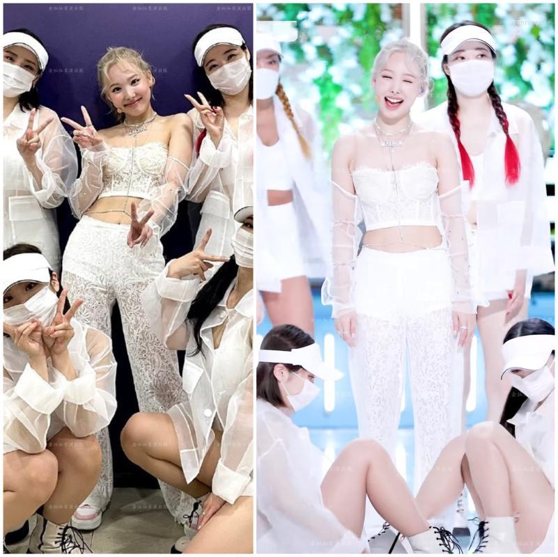 Women's Two Piece Pants Women's Kpop Twice Lim Na Yeon Women Jazz Dance White Sexy Slim Lace Vest Tops Lady Hollow Perspective Trousers
Women's Two Piece Pants Women's Kpop Twice Lim Na Yeon Women Jazz Dance White Sexy Slim Lace Vest Tops Lady Hollow Perspective Trousers