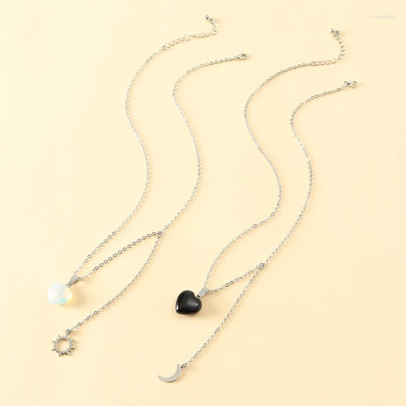 Chains Sun Moon Friend Card Necklaces European American Creative Stainless Steel Heart Stone Pendant Clavicle Chain 2 Piece Set
Chains Sun Moon Friend Card Necklaces European American Creative Stainless Steel Heart Stone Pendant Clavicle Chain 2 Piece Set