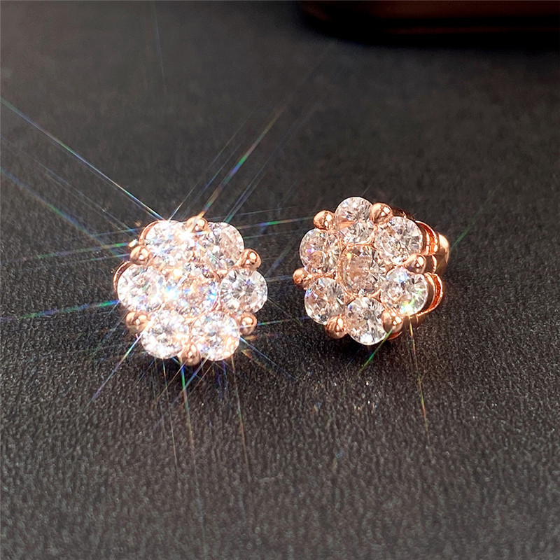 Charming Earrings for Men Women Yellow Rose Gold Plated Bling CZ Diamond Stone Stud Earrings for Nice Gift