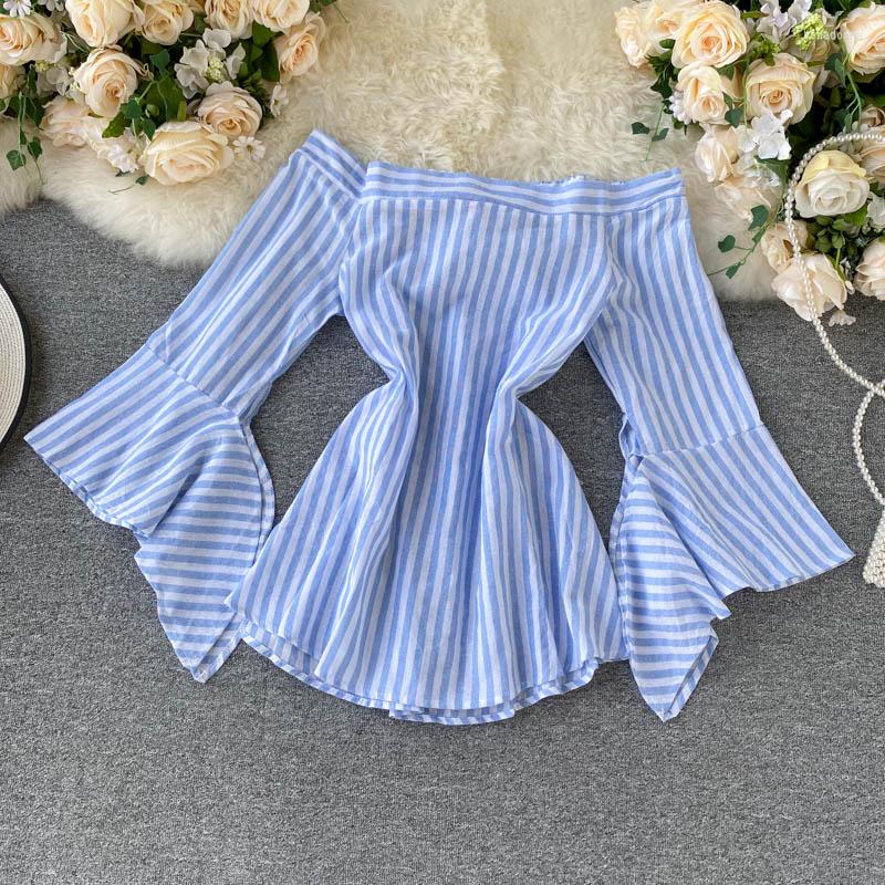 Women's Blouses European Spring Design Niche Irregular Flared Sleeve Retro Striped One-shoulder Shirt Women Fashion Streetwear 2022, Blue
Women's Blouses European Spring Design Niche Irregular Flared Sleeve Retro Striped One-shoulder Shirt Women Fashion Streetwear 2022, Blue