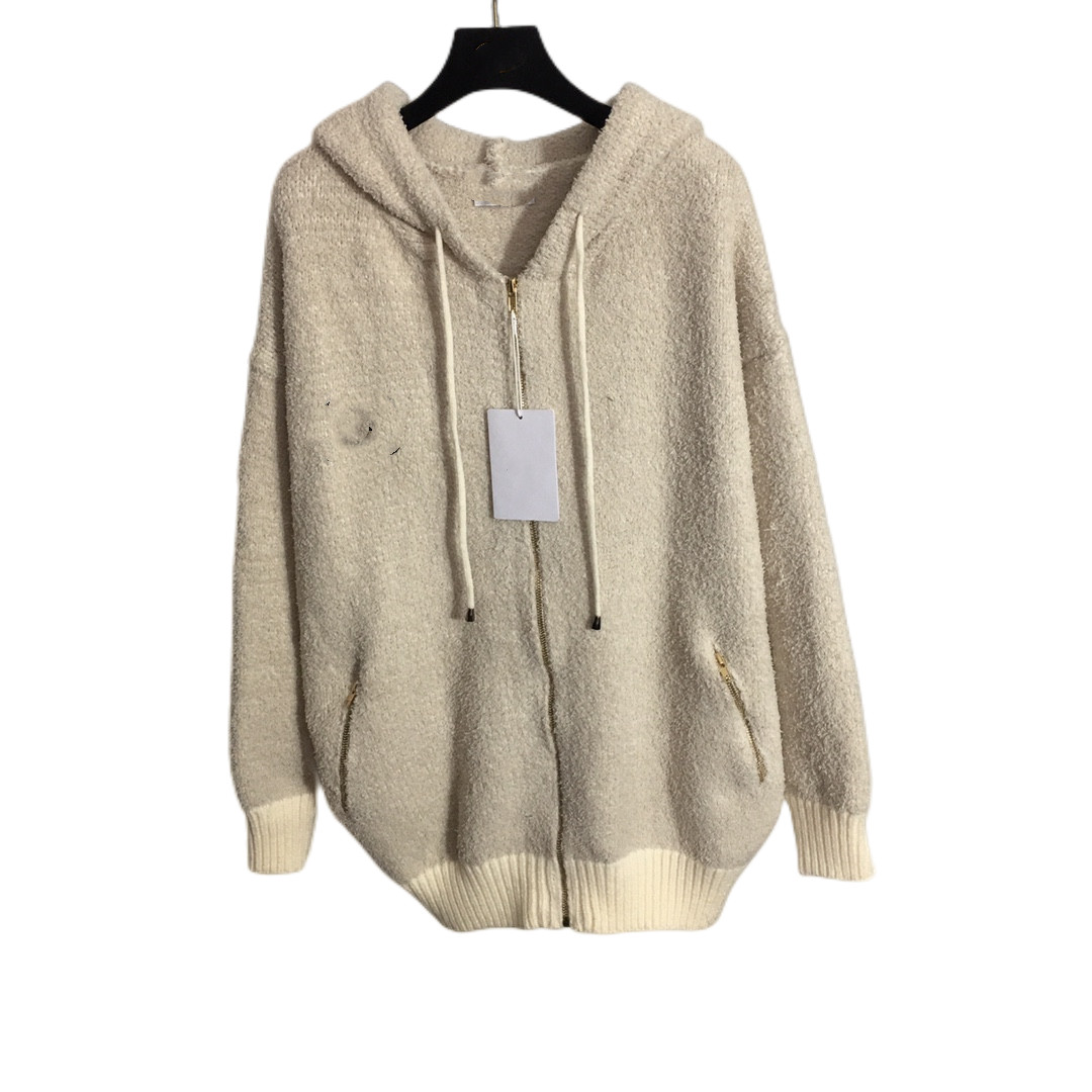 Women's sweaters European designer designed new embroidered zipper pocket long sleeved hooded cardigan 01, Ivory
Women's sweaters European designer designed new embroidered zipper pocket long sleeved hooded cardigan 01, Ivory