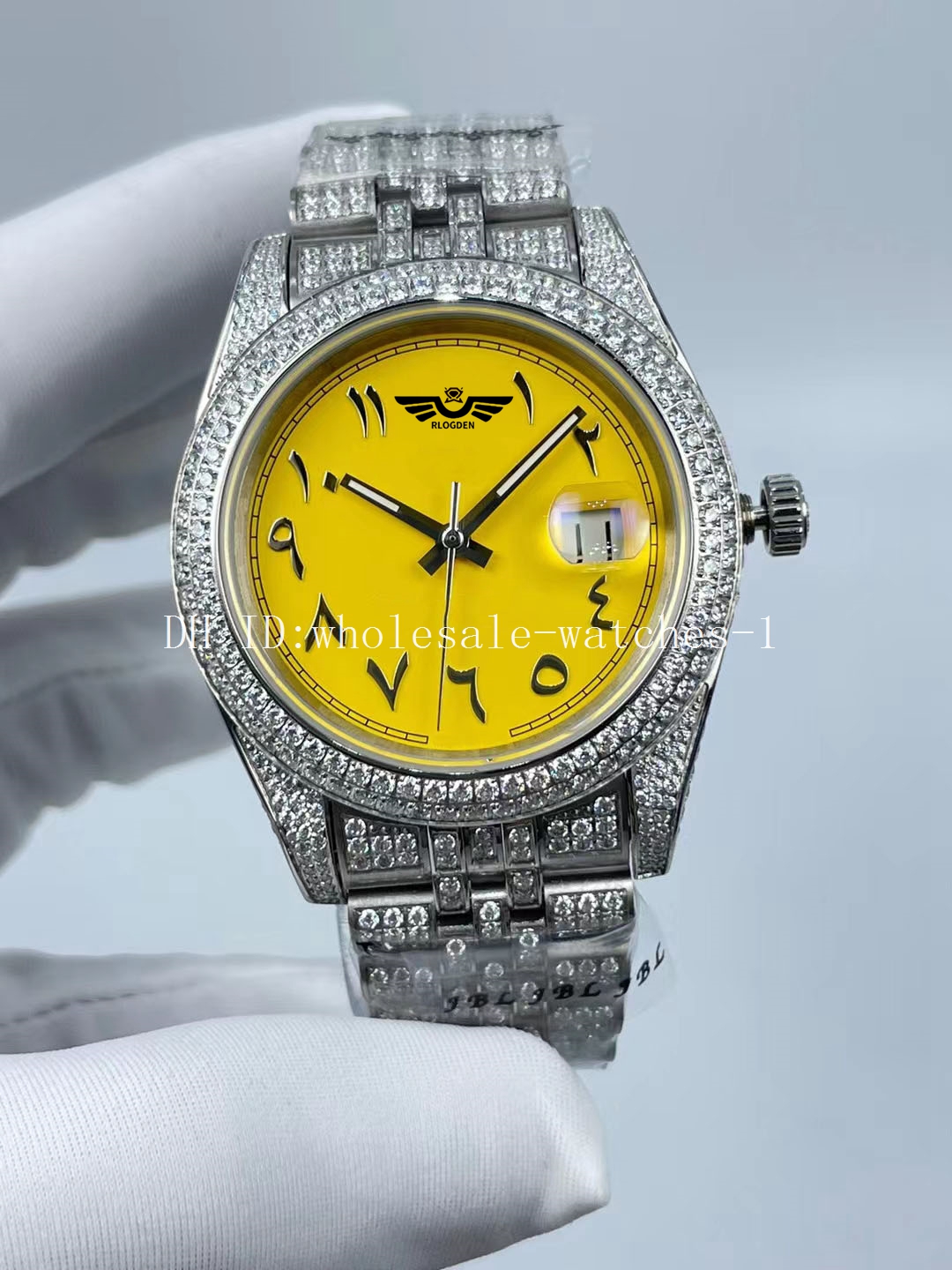 5 Star Super 6 Style Full Diamond Watch President Datejust 41mm 126334 Yellow Arabic Script Dial Automatic Mechanical Watches Mens Men's Wristwatches, Travel bag
5 Star Super 6 Style Full Diamond Watch President Datejust 41mm 126334 Yellow Arabic Script Dial Automatic Mechanical Watches Mens Men's Wristwatches, Travel bag