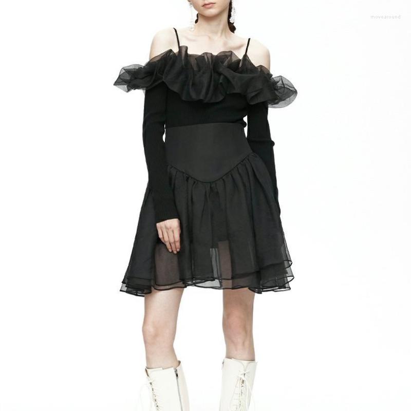 Women' Knits Mesh Patchwork Women Black Knitted Top Ruffles Slash Collar Long Sleeve Sexy Lady Sling Tops
Women' Knits Mesh Patchwork Women Black Knitted Top Ruffles Slash Collar Long Sleeve Sexy Lady Sling Tops