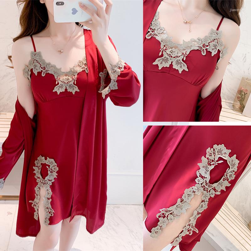 Women's Sleepwear Lace Robe Set Silkly Satin Nightgown Lady Sexy Spaghetti Strap Sleepshirt Applique 2Pcs Kimono Gown Cozy Homedress, Blue 2
Women's Sleepwear Lace Robe Set Silkly Satin Nightgown Lady Sexy Spaghetti Strap Sleepshirt Applique 2Pcs Kimono Gown Cozy Homedress, Blue 2