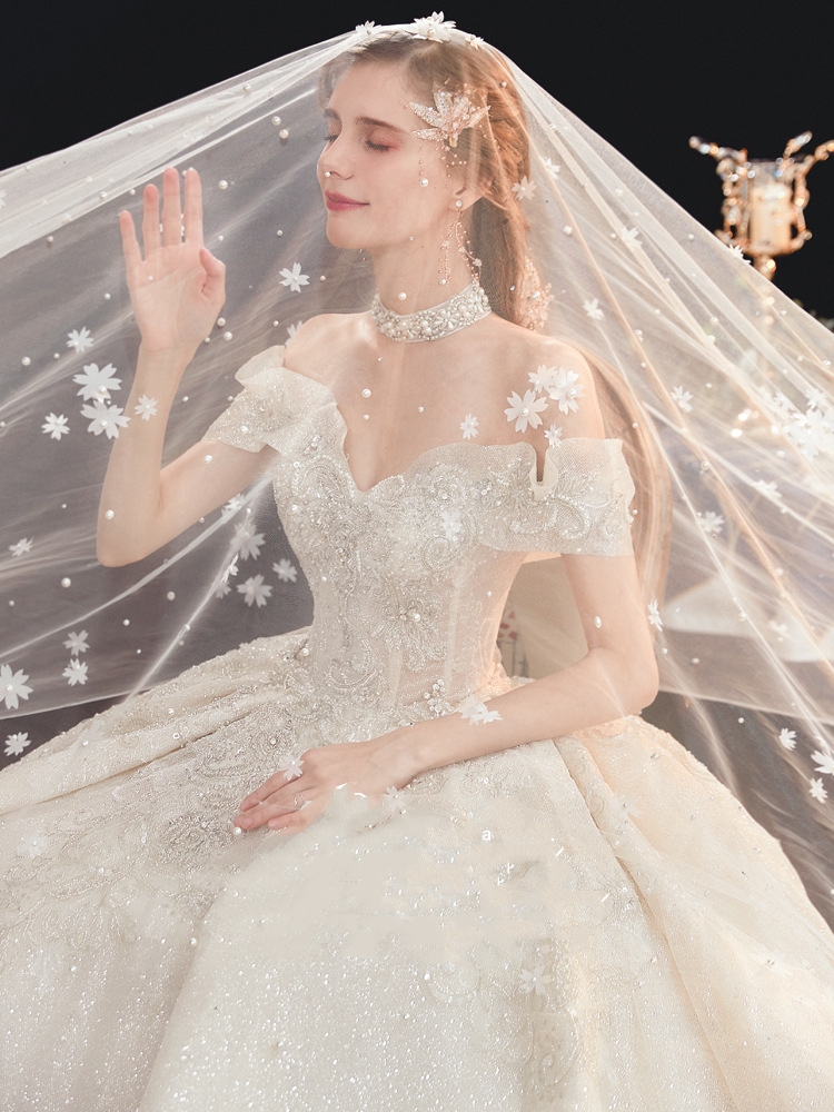 2023 luxury Ball Gown Wedding Dresses off shoulder Beads Lace Appliqued Plus Size Custom Made Bridal Gowns Crystal Robe de marie