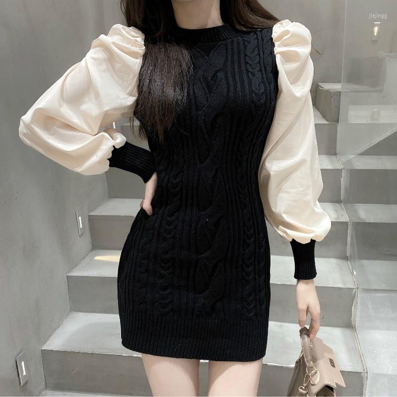 Casual Dresses Slim Autumn Twist Sweater Dress Mini Bodycon Patchwork Hit Color O Neck Puff Sleeve Knitting Sexy Vestido De Mujer, Black
Casual Dresses Slim Autumn Twist Sweater Dress Mini Bodycon Patchwork Hit Color O Neck Puff Sleeve Knitting Sexy Vestido De Mujer, Black