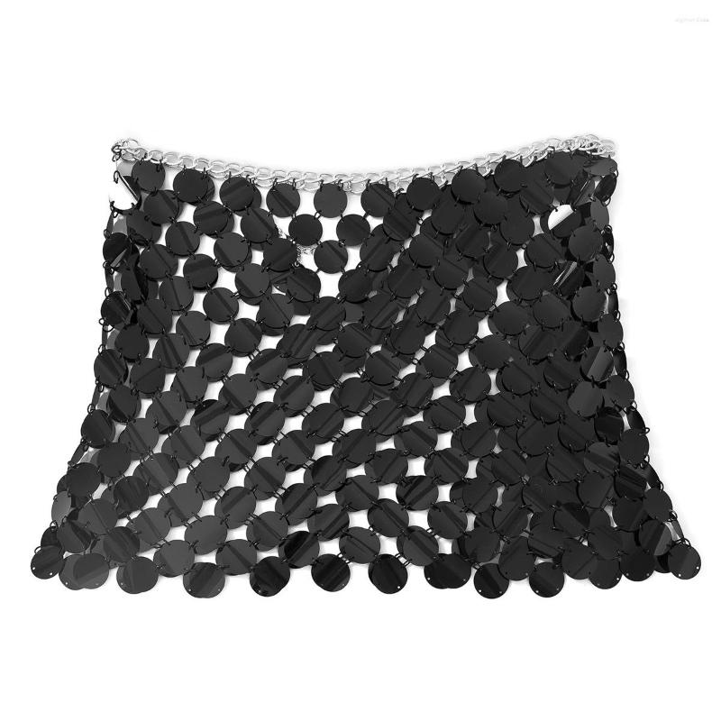 Skirts Handmade Chain Mail Mini Skirt Women Metal Mirror Disc Miniskirt Black Paillette Sequins Body Nightclub Party