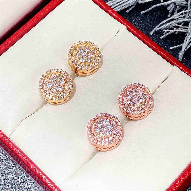 Charming Earrings for Men Women Yellow Rose Gold Plated Bling CZ Diamond Stone Stud Earrings for Nice Gift