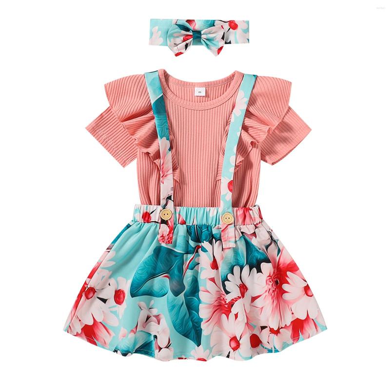 Clothing Sets Kids Infant Baby Girl Suspender Skirt Suit Short Sleeve Solid Color Ruffled Tops Floral Print Headband, Picture shown
Clothing Sets Kids Infant Baby Girl Suspender Skirt Suit Short Sleeve Solid Color Ruffled Tops Floral Print Headband, Picture shown