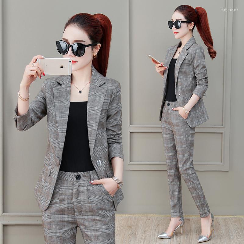 Women' Two Piece Pants Elegant Women Blazer Autumn Clothes Set Suit High Quality Women' Plaid Top And Korean Style, Grey plaid 
Women' Two Piece Pants Elegant Women Blazer Autumn Clothes Set Suit High Quality Women' Plaid Top And Korean Style, Grey plaid