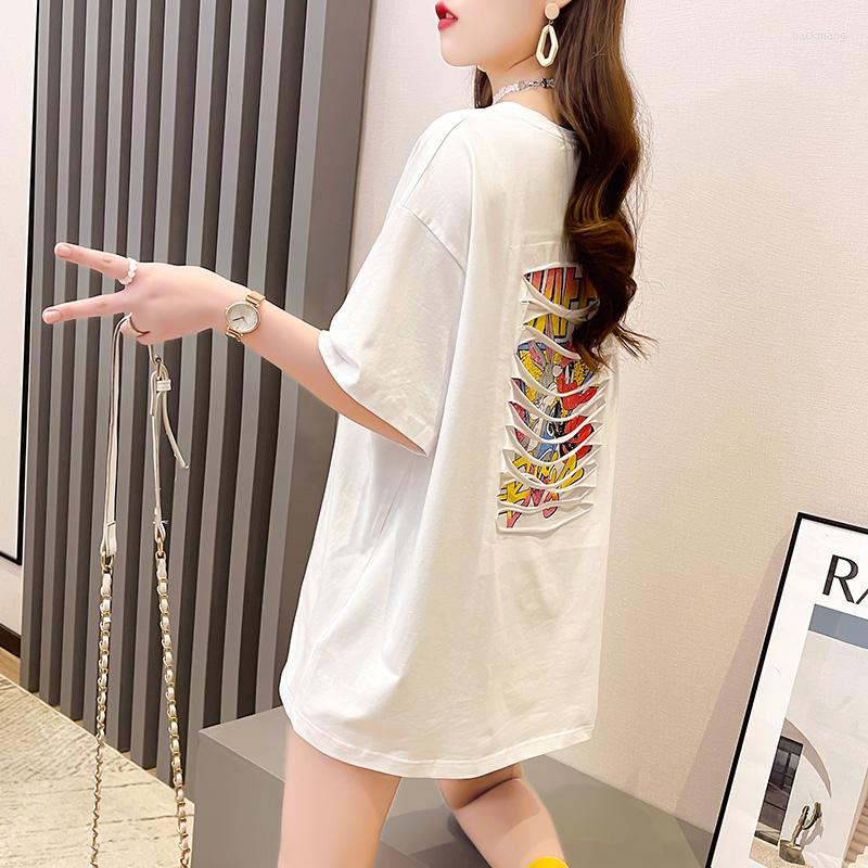 Women's T Shirts Summer Cotton Cartoon Printing Hole Short-sleeved T-shirt Female Loose Round Neck Mid-length College Style Top, White
Women's T Shirts Summer Cotton Cartoon Printing Hole Short-sleeved T-shirt Female Loose Round Neck Mid-length College Style Top, White