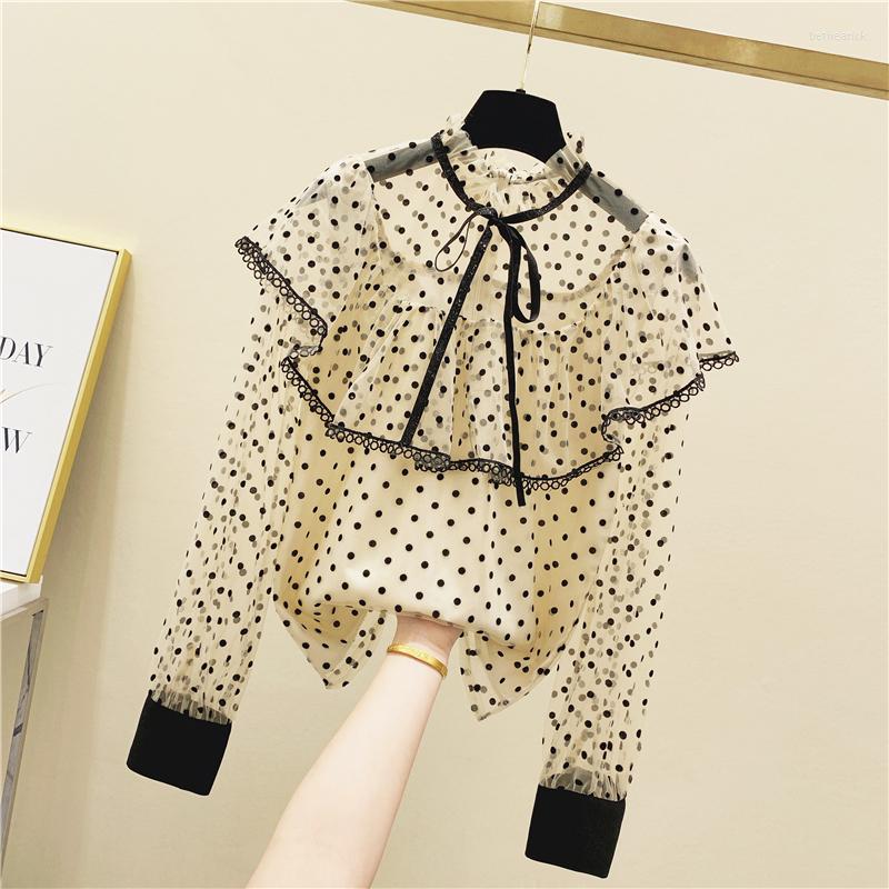 Women' T Shirts 2022 Spring Autumn Fashion Women' Stand Collar Polka Dots Dotted Pattern Gauze Perspective Ruffles Patched Long Sleeve, Beige
Women' T Shirts 2022 Spring Autumn Fashion Women' Stand Collar Polka Dots Dotted Pattern Gauze Perspective Ruffles Patched Long Sleeve, Beige