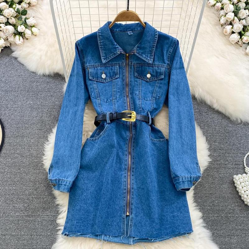 Casual Dresses SuperAen 2022 Autumn Retro Women Dress Fashion Denim Temperament Lapel Bubble Sleeve Zipper Slim Long Tassel, Blue
Casual Dresses SuperAen 2022 Autumn Retro Women Dress Fashion Denim Temperament Lapel Bubble Sleeve Zipper Slim Long Tassel, Blue