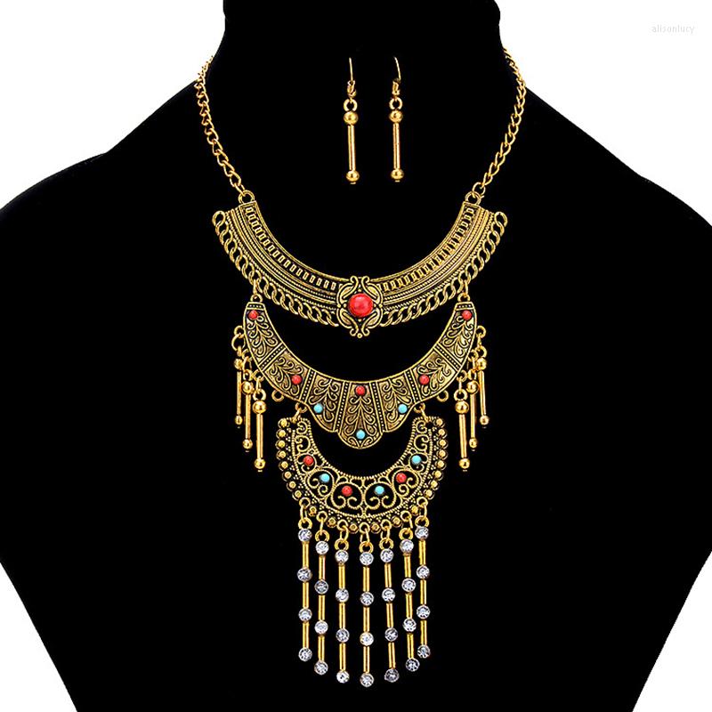 Necklace Earrings Set Ethnic Vintage Gold Color Geometric Metal Tassel Statement Necklaces For Women Boho Temperament Hollow Carved Jhumka, Picture shown
Necklace Earrings Set Ethnic Vintage Gold Color Geometric Metal Tassel Statement Necklaces For Women Boho Temperament Hollow Carved Jhumka, Picture shown