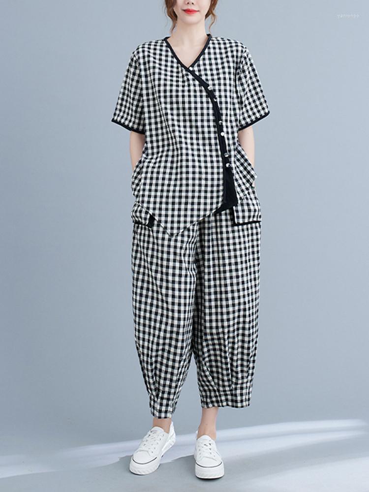 Women's Two Piece Pants Women's Summer Chinese Suit Fashion Clothes Women Plaid Outfits Casual Ladies Big Size V Neck Tops Harem Cotton, 001
Women's Two Piece Pants Women's Summer Chinese Suit Fashion Clothes Women Plaid Outfits Casual Ladies Big Size V Neck Tops Harem Cotton, 001