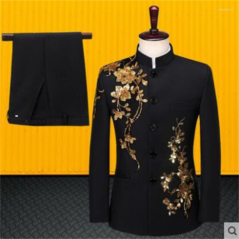 Men' Suits Blazer Men Groom Suit Set With Pants Mens Sequins Chinese Tunic Singer Star Style Dance Stage Clothing Formal Dress B573, Black
Men' Suits Blazer Men Groom Suit Set With Pants Mens Sequins Chinese Tunic Singer Star Style Dance Stage Clothing Formal Dress B573, Black