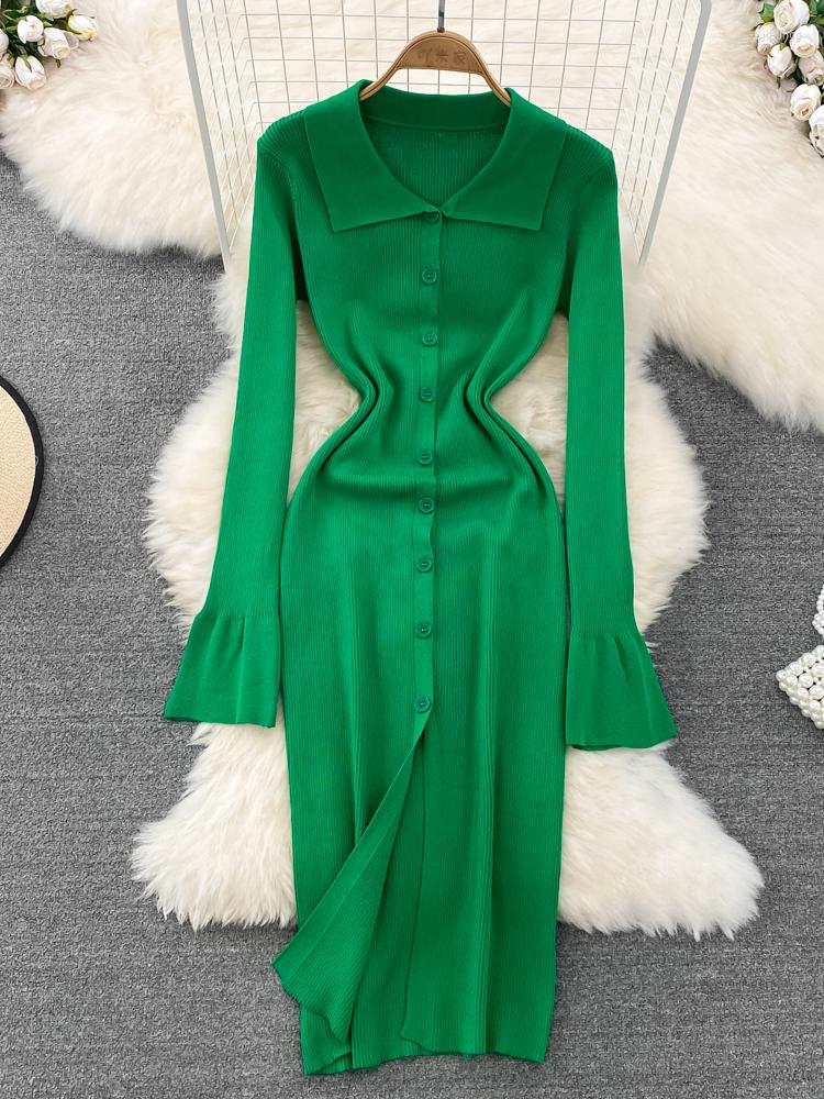 Casual Dresses Hikigawa Chic Fashion Women Autumn Retro Elegant Turn Down Collar Flare Long Sleeve Knit Button Up Slit Vestidos Mujer, Brown
Casual Dresses Hikigawa Chic Fashion Women Autumn Retro Elegant Turn Down Collar Flare Long Sleeve Knit Button Up Slit Vestidos Mujer, Brown