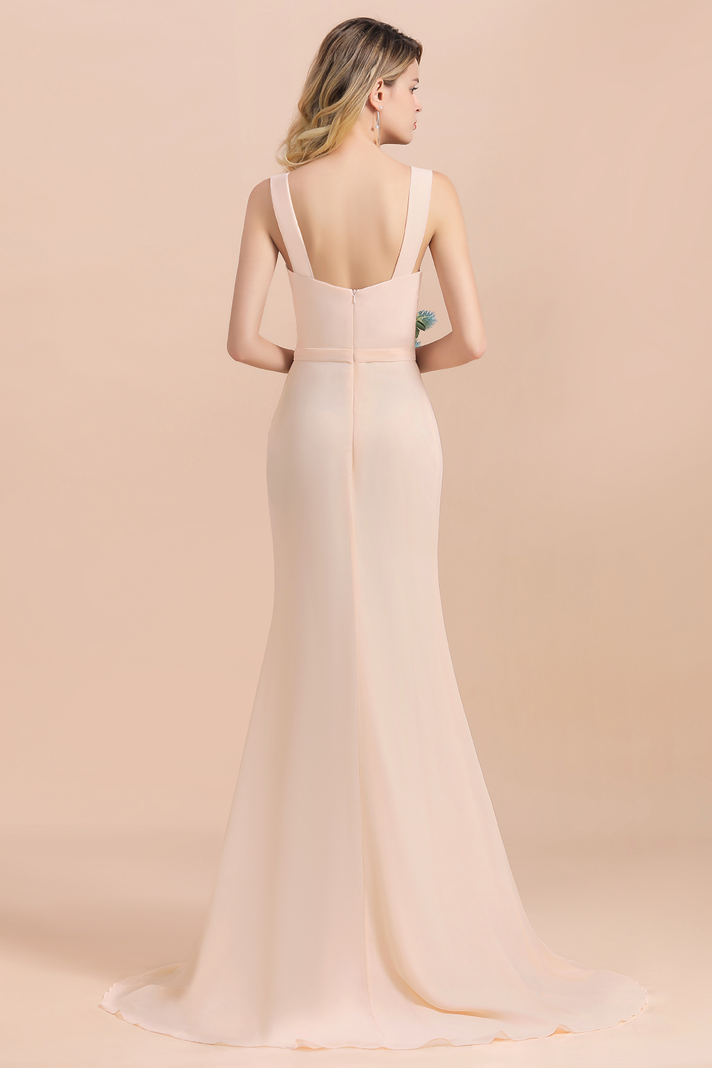 In Stock V Neck Long Bridesmaid Dresses Sexy Side Split Chiffon Formal Party Gowns Vestido Da Dama De Honra Fast Delivery Custom BM