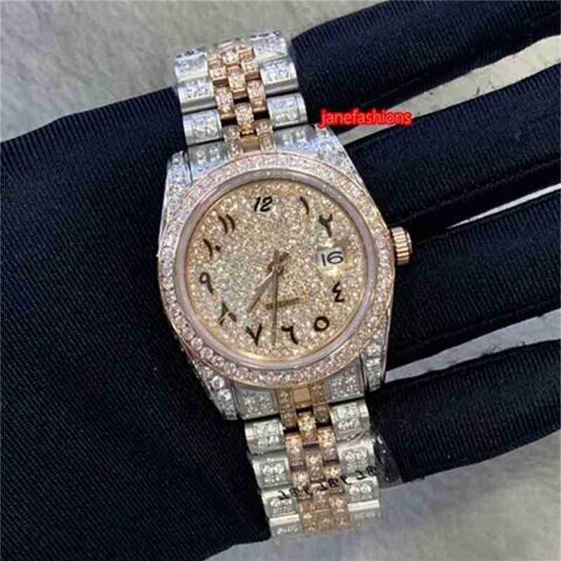Arabic Digital Graduated Diamond Watches Bi-rose Gold Wrist Calendar Automatic Mechanical, Rose gold diamonds face
Arabic Digital Graduated Diamond Watches Bi-rose Gold Wrist Calendar Automatic Mechanical, Rose gold diamonds face