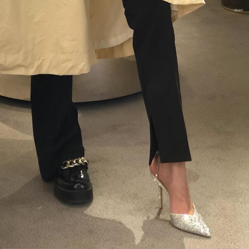 Sandals Summer Shiny Designer Est Pointed Toe Rhinestone Chain Buckle Slingback Women's Ankle Strap Solid High Heel Shoes, Silver
Sandals Summer Shiny Designer Est Pointed Toe Rhinestone Chain Buckle Slingback Women's Ankle Strap Solid High Heel Shoes, Silver