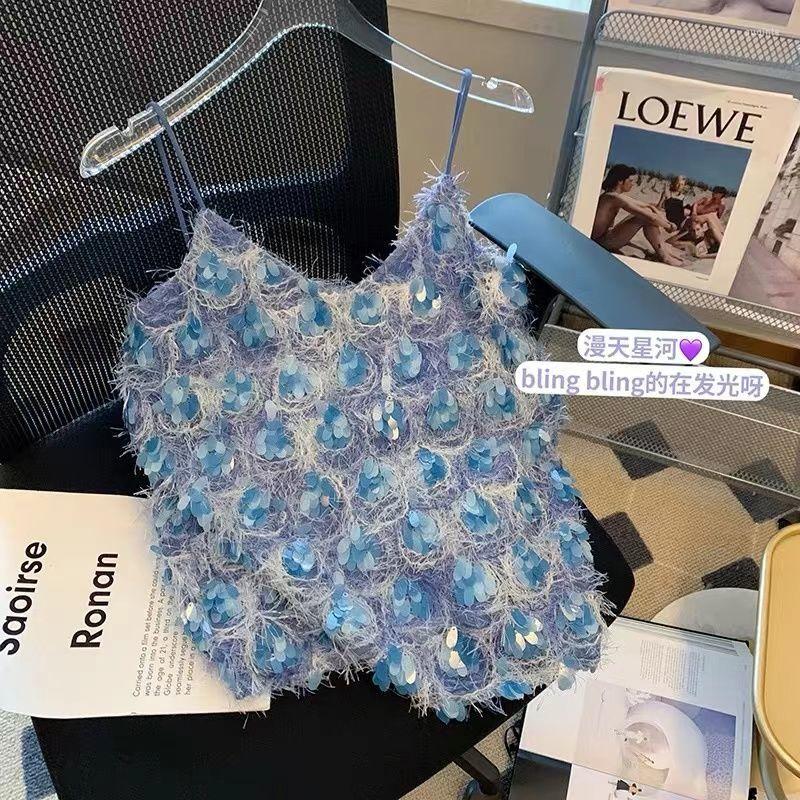 Women's Tanks Women Luxury Tassels Sequined Camisoles V-Neck Fringed Vest Camis Summer Chic Shiny Beaded Tank Rhinestone Mesh Tops, Blue
Women's Tanks Women Luxury Tassels Sequined Camisoles V-Neck Fringed Vest Camis Summer Chic Shiny Beaded Tank Rhinestone Mesh Tops, Blue